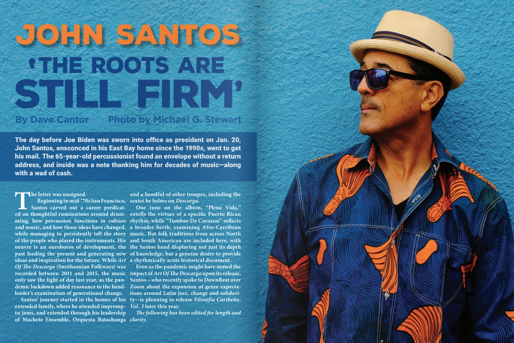 April 2021 DownBeat feature on faculty member John Santos